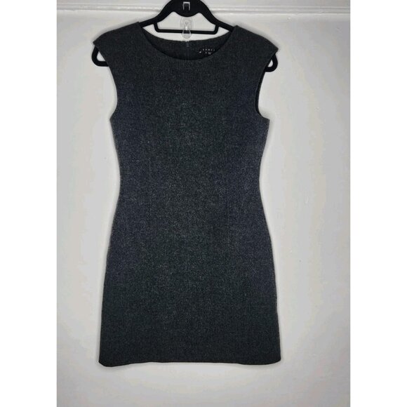 Theory Gray Felted Wool Cap Sleeve Sheath Career Dress Size 6 - Picture 1 of 5